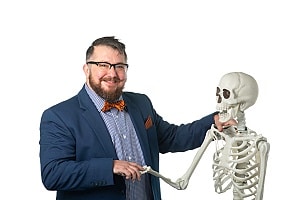 Jakob Hunt of Orases with skeleton