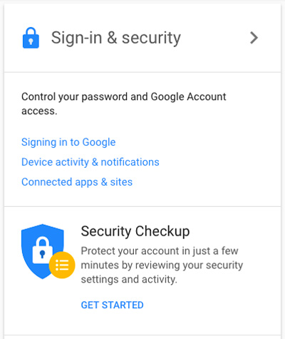 Google sign-in & security options