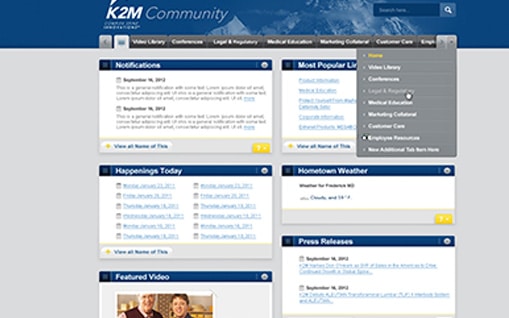 Top half of K2M website