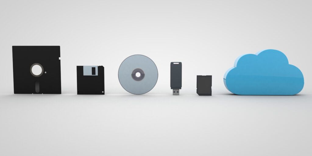 Illustration of the evolution of storage devices depicting the essence of application modernization