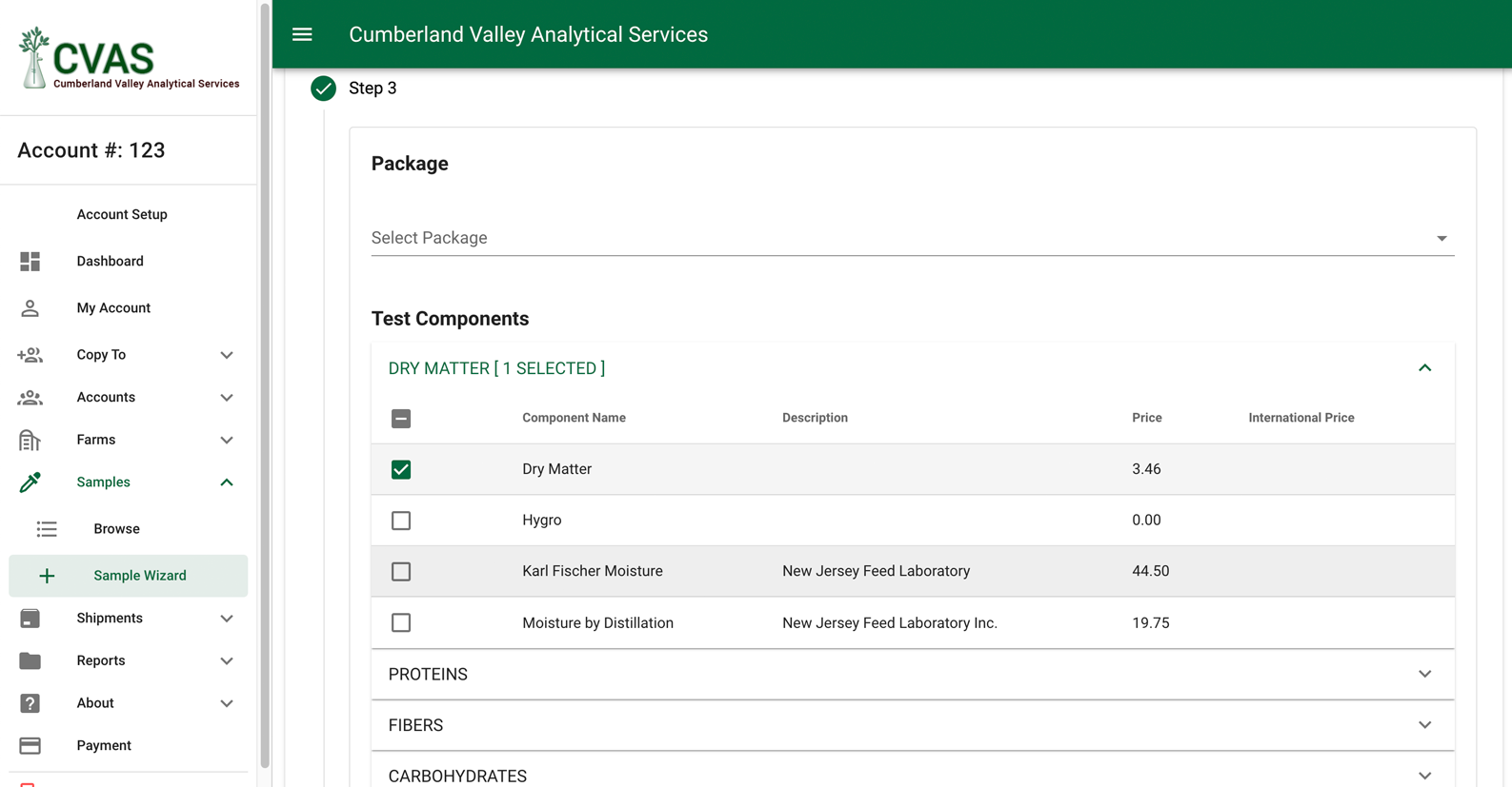 CVAS LIMS sample wizard