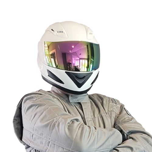 Jon Mack in motorcycle helmet