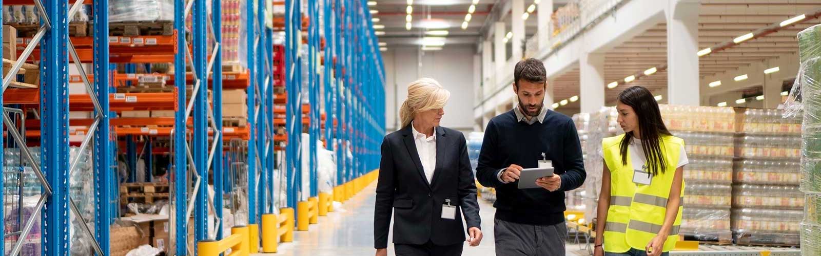 Warehouse employees using a custom warehouse management system