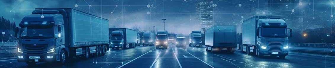 Commercial trucks navigating the roads using route optimization software