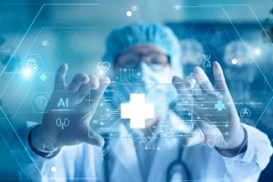 doctor with ai health on virtual screen