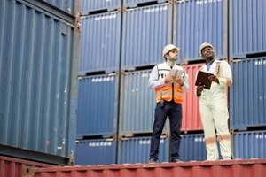 engineer worker working at overseas shipping container yard