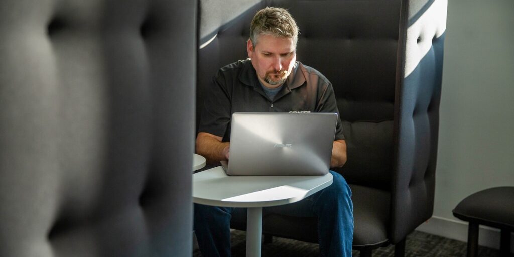 team member working in a silent place