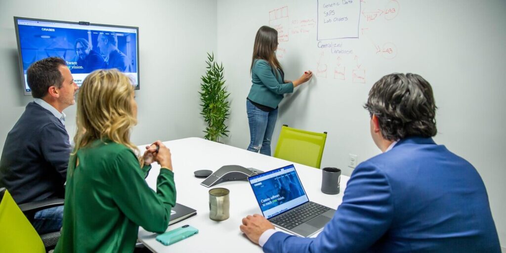 team members during a project discussion