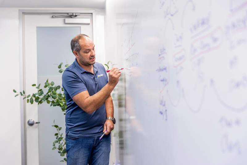 whiteboard meeting regarding data automation software